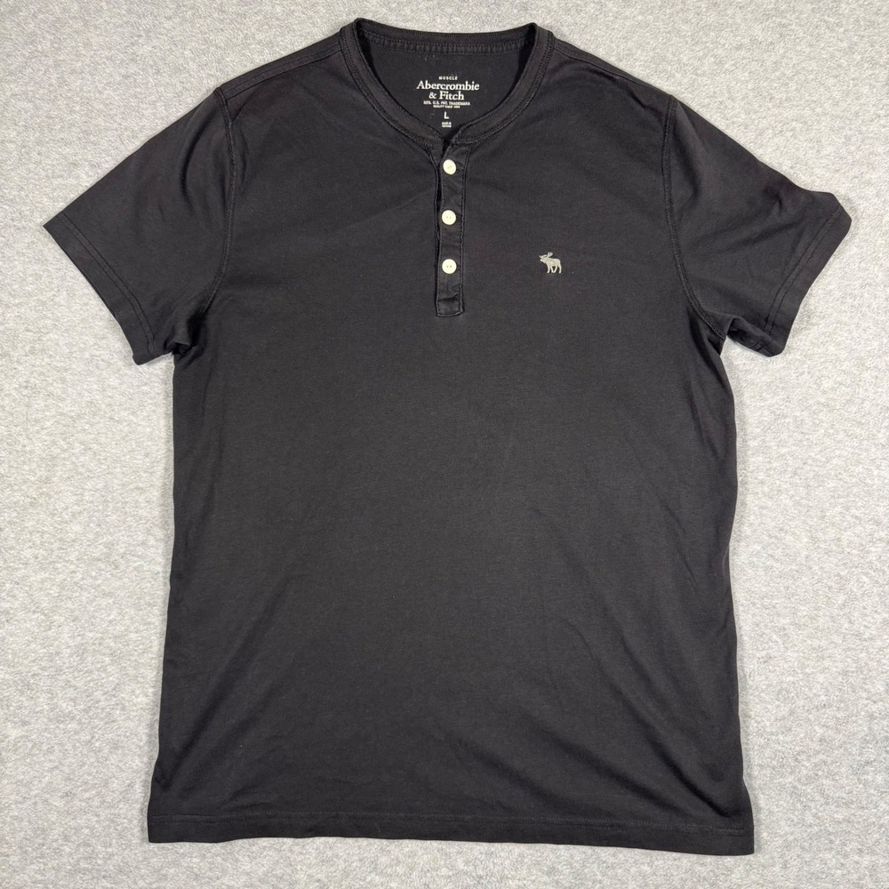 Abercrombie & Fitch Henley Shirt Mens Large Black Muscle Fit Short Sleeve